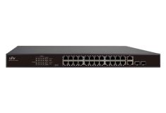 Uniview Uniview 24 portos, 2 Uplinkes (Combo port) PoE switch, 30W/port, max kapacitás 370W