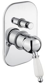 KIRKÉ falba süllyesztett csaptelep, 2-irányú váltóval, fehér kerámia karral, króm