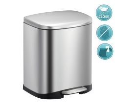 DELLA szemetes, Soft Close, pedálos, 6l, Soft Close, csiszolt inox