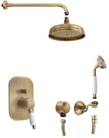 KIRKÉ falba süllyesztett csaptelep, 2-irányú váltóval, fehér kerámia karral, bronz