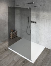 VARIO CHROME Szabadon álló zuhanyfal merőleges merevítőkkel, füst üveg, 1400mm