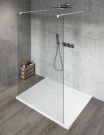 VARIO WHITE Szabadon álló zuhanyfal merőleges merevítőkkel, transzparent üveg, 1100mm