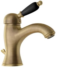 KIRKÉ mosdócsaptelep, automata leeresztővel, fekete kerámia karral, bronz