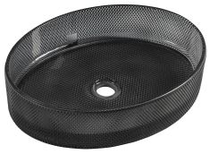 NOBAL gravírozott üvegmosdó, átm:49x38 cm, fekete