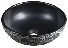 PRIORI kerámiamosdó, átm:41cm, fekete virágmintás
