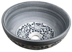 PRIORI kerámiamosdó, átm:41cm, kék virágmintás