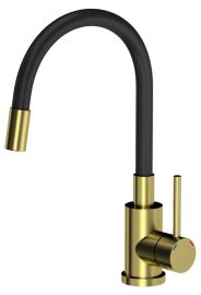 mosogató csaptelep, flexibilis kifolyócső, matt fekete/arany