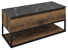 SKARA fali mosdótartó szekrény, matt fekete kerettel, Rockstone pulttal, 110x50x45cm, collingwood tölgy/fekete attica