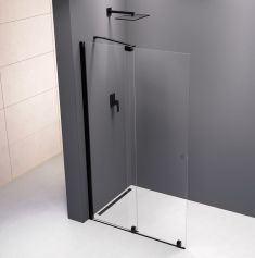 POLYSAN MODULAR SHOWER tolóajtó fix résszel, 1000mm, fekete, transzparent üveg