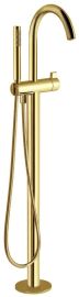 RHAPSODY térben álló kádtöltő csaptelep, zuhanyszettel, alaptesttel, elforgatható kifolyócsővel, matt arany