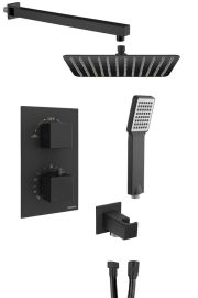 LATUS falba süllyesztett termosztátos zuhanycsaptelep, 2-irányú váltóval, zuhanyszettel, matt fekete