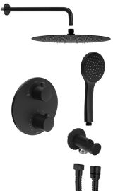 falba süllyesztett termosztátos zuhanycsaptelep, 2-irányú váltóval, fejzuhannyal, zuhanyszettel, matt fekete