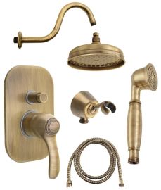 KIRKÉ falba süllyesztett csaptelep, 2-irányú váltóval, zunayszettel, fejzuhannyal, bronz