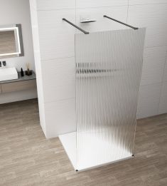 ESCA BLACK MATT Walk-in zuhanyfal, szabadonálló, flutes üveg, 1500mm