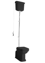 KERASAN WALDORF álló WC, alsó/hátsó kifolyású, tartállyal, öblítőmechanikával, króm összekötőcsővel, ülőke nélkül, matt fekete