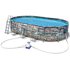 Bestway KORZIKA fémvázas medence, 610x366x122 cm, fúvókákkal, létrával, vízforgatóval, FFA 675