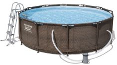 Bestway MYKONOS LUX fémvázas medence, rattan hatású, 366x100 cm, létrával, vízforgatóval FFA 201