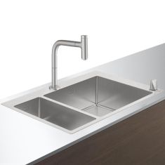 Hansgrohe C71-F655-09 kétmedencés mosogatótálca 75.5x50 cm, csapteleppel, nemesacél felület 43206800
