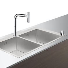 Hansgrohe C71-F765-10 kétmedencés mosogató 86.5x50 cm, csapteleppel, króm 43203000