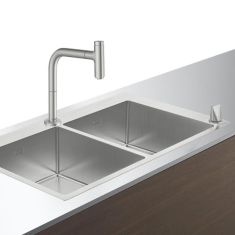 Hansgrohe C71-F765-10 kétmedencés mosogató 86.5x50 cm, csapteleppel, nemesacél felület 43203800