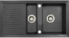 Marmorin CIRE egymedencés gránit mosogató, gyümölcsmosóval csepegtetővel, fekete 375513002
