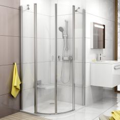 Ravak CHROME CSKK4-90 íves zuhanykabin, 90x90, fényes alumínium+Trasparent edzett üveg 3Q170C00Z1
