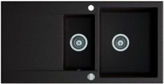 Marmorin DEBRA egymedencés gránit mosogató, gyümölcsmosóval csepegtetővel, fekete 436513002
