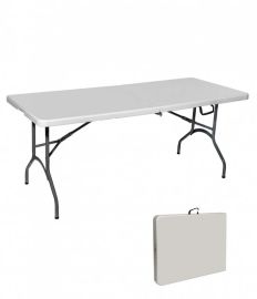 bipiline Összecsukható Kerti Asztal Szett - Hordozható sörpad + 2Pad - 180x72x72cm - Törtfehér