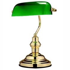GLOBO ANTIQUE asztali lámpa, banklámpa, réz, zöld üveg, 1xE27 2491