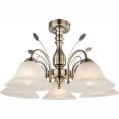 GLOBO POSADAS mennyezeti lámpa, bronz, üveg, alabástom fehér, 5xE27, 69007-5
