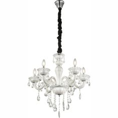 GLOBO TEEJAY csillár, króm, fehér üveg, K5 kristály, 6xE14 64118-6