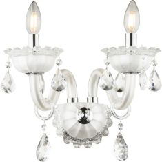 GLOBO TEEJAY fali lámpa, króm, fehér üveg, K5 kristály, 2xE14 64118-2W