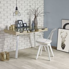 B-33 2 fiókos számítógépasztal, átlátszó/sonoma tölgy/fehér színű, 120x60x76 cm HM0860