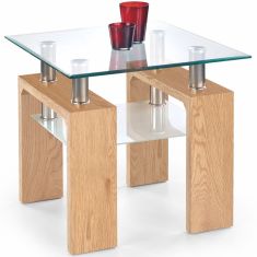 DIANA üveglapos dohányzóasztal, aranytölgy színű, 60x60x55 cm HM0381