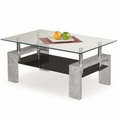 DIANA üveglapos dohányzóasztal, fekete/beton színű, 100x60x45 cm HM0388