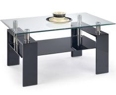 DIANA üveglapos dohányzóasztal, lakkozott fekete, 110x60x55 cm HM0378