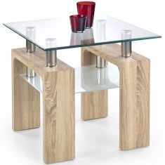 DIANA üveglapos dohányzóasztal, sonoma tölgy színű, 60x60x55 cm HM0379