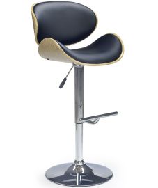 H-44 bárszék, állítható magasságú, fekete/világos tölgy/króm, 53x48x93-115x61-82 cm HM0787