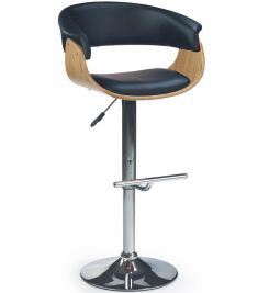 H-45 bárszék, állítható magasságú, fekete/világos tölgy/króm, 59x46x90-112x63-84 cm HM0789