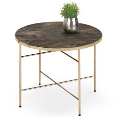 ISABELLE kerek, üveglapos dohányzóasztal, márvány mintás, fém lábakkal, 60x45 cm, HM1488