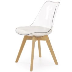 K-246 étkezőszék, átlátszó/fehér/bükkfa színű, 48x44x83x50 cm HM1305