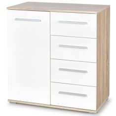 LIMA 1 ajtós, 4 fiókos komód, sonoma tölgy/fehér színű, 77x40x82 cm HM0261