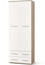 LIMA 2 ajtós, 2 fiókos ruhásszekrény, sonoma tölgy/fehér színű, 77x40x200 cm HM0274