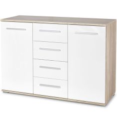 LIMA 2 ajtós, 4 fiókos komód, sonoma tölgy/fehér színű, 116x40x82 cm HM0267