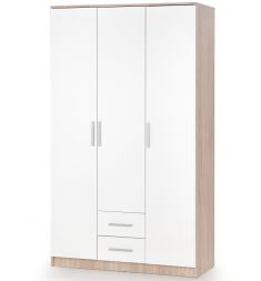 LIMA 3 ajtós, 2 fiókos ruhásszekrény, sonoma tölgy/fehér színű, 120x52x205 cm, HM1468