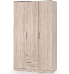 LIMA 3 ajtós, 2 fiókos ruhásszekrény, sonoma tölgy színű, 120x52x205 cm, HM1467