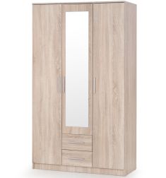 LIMA 3 ajtós, 2 fiókos ruhásszekrény, tükörrel, sonoma tölgy színű, 120x52x205 cm, HM1469
