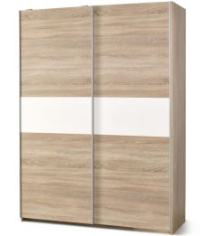 LIMA tolóajtós gardróbszekrény, sonoma tölgy/fehér színű, 153x58x210 cm HM0280