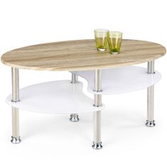 MEDEA dohányzóasztal, sonoma tölgy/rozsdamentes acél/fehér színű, 90x50x45 cm HM0448