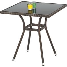 MOBIL kerti asztal, sötétbarna rattan, fekete üveglappal, 70x70x74 cm HM0840